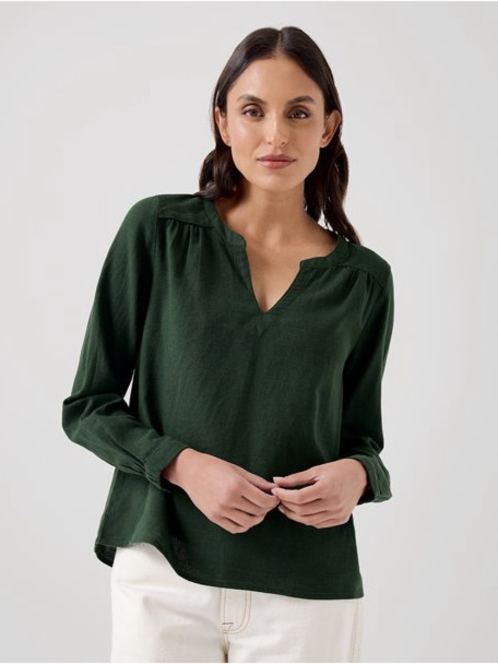Pact Sz S Cafe Crepe Poet Green Cotton Long Sleeves Blouse